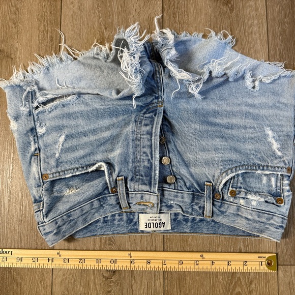 Agolde Faded Blue Ripped Jean Shorts - Picture 7 of 9